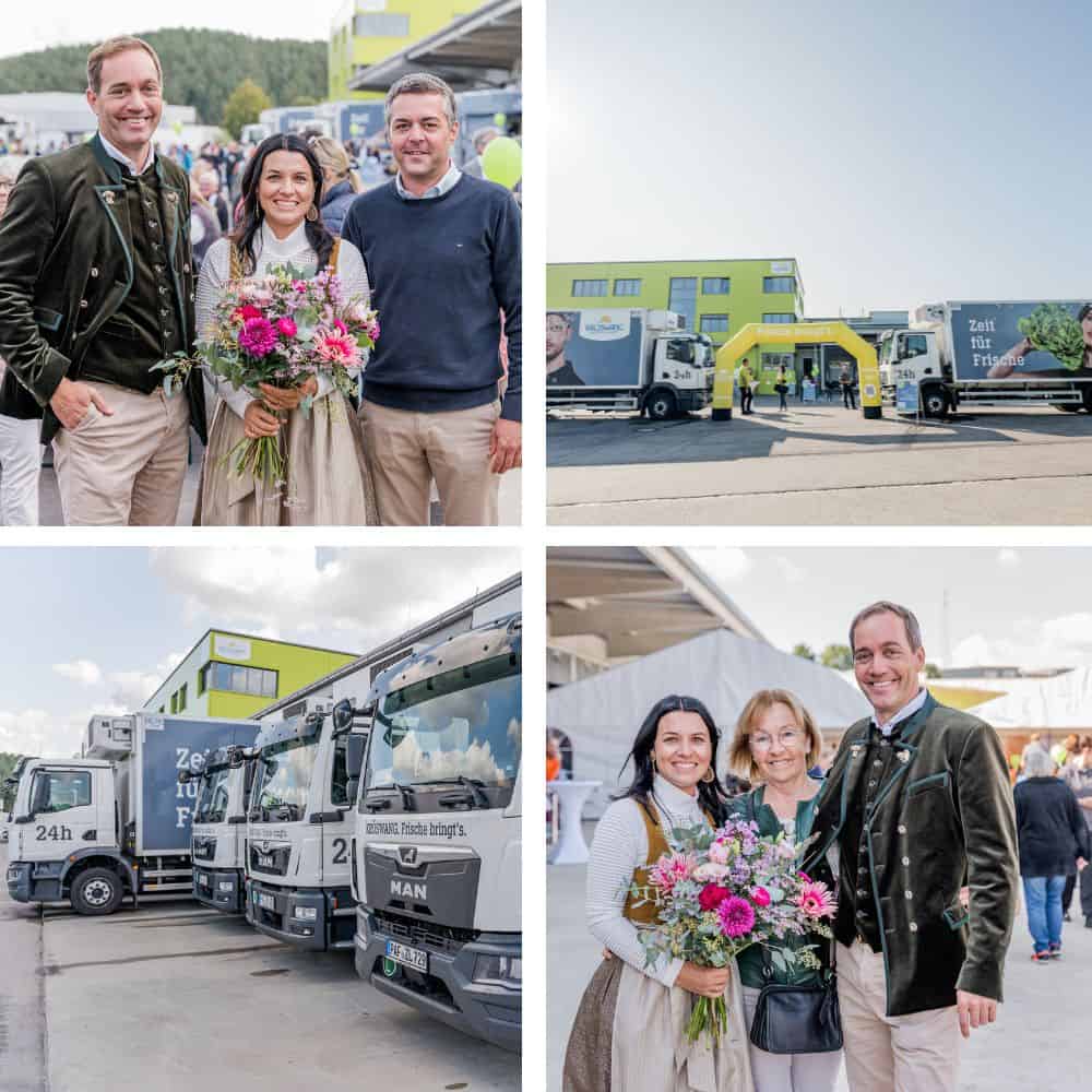 Erleben Sie eindrucksvolle Businessfotos von Mica Zeitz, die die festliche Eröffnung der Kröswang GmbH in Ingolstadt dokumentieren. Die lebendigen Aufnahmen zeigen sowohl die beeindruckenden Lkw-Flotte als auch die herzlichen Begegnungen im Rahmen dieses wichtigen Events.